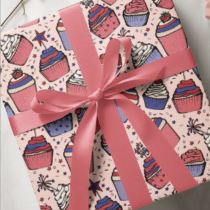 Girly Blush Roze Juli 4 Patriottische Cupcakes Cadeaupapier