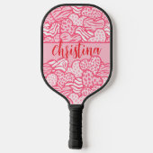 Girly Blush Roze Leuke Dier Print Harten Naam Pickleball Paddle (Achterkant)
