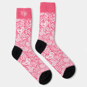 Girly Blush Roze Leuke Dier Print Harten Naam Sokken (Rechts)