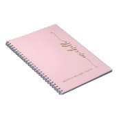 Girly Blush Roze Modern Goud Script Monogram Naam Notitieboek (Rechterzijde)