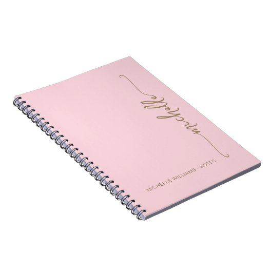 Girly Blush Roze Modern Goud Script Monogram Naam Notitieboek (Rechterzijde)