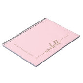 Girly Blush Roze Modern Goud Script Monogram Naam Notitieboek (Linkerzijde)