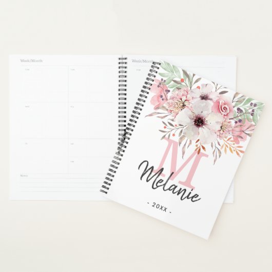 Girly Blush Roze Monogram Bloemen 2024 Planner (Display)
