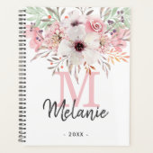 Girly Blush Roze Monogram Bloemen 2024 Planner (Voorkant)
