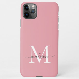 Girly Blush Roze Monogram Elegant Grijs Chic Scrip iPhone 11Pro Max Hoesje