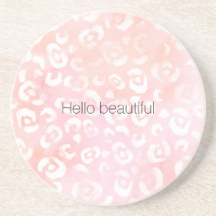 Girly Blush Roze Perzik Goud Luipaard Dier Zandsteen Onderzetter