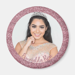 Girly Blush Roze   Roos Gold Glitter Foto Magneet