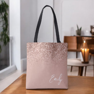 Girly Blush Roze Roze Gouden Glitter Monogram Draagtas
