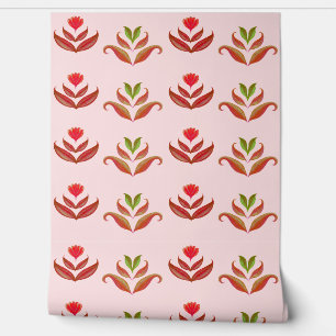 Girly Blush Roze  Schattige Bloemen Folk Art Print Behang