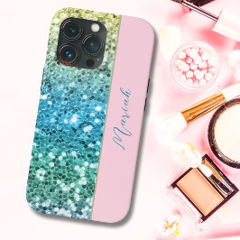 Girly Blush Roze Sparkle Blauw Blauwgroen Regenboo iPhone 13 Pro Hoesje