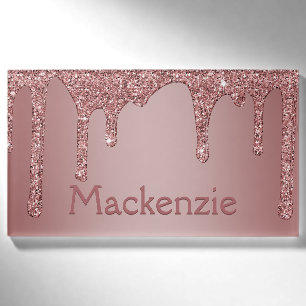 Girly Blush Roze Sparkle Glitter Drips Naambadge