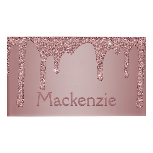Girly Blush Roze Sparkle Glitter Drips Naambadge (Voorkant)