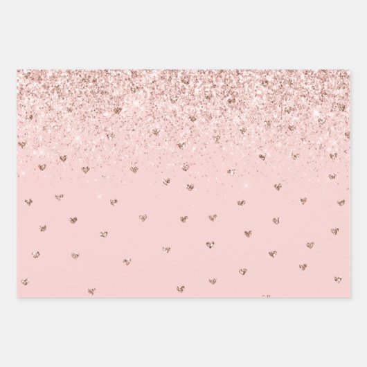 Girly Blush Roze Sparkle Glitter Harten Inpakpapier Vel (Voorkant)