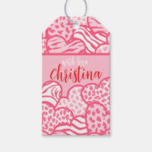 Girly Blush Roze Speelse Dierenprint Harten Naam Cadeaulabel (Voorkant)