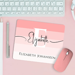 Girly Blush Roze Strepen Minimalistisch Wit Monogr Muismat