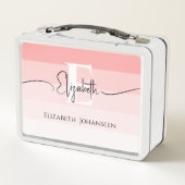 Girly Blush Roze Strepen Monogram Script Naam Chic (Achterkant)