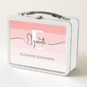 Girly Blush Roze Strepen Monogram Script Naam Chic (Voorkant)