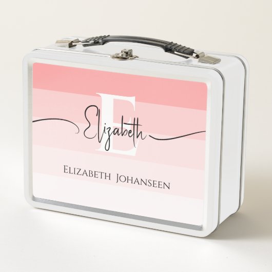 Girly Blush Roze Strepen Monogram Script Naam Chic (Voorkant)