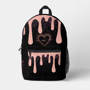 Girly Blush Roze Verf Drip Glitter Monogram Bedrukte Rugzak