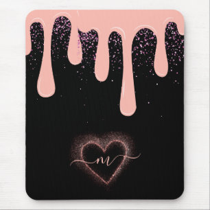 Girly Blush Roze Verf Drip Glitter Monogram Onderl Muismat