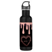 Girly Blush Roze Verf Drip Glitter Monogram Waterfles (Voorkant)