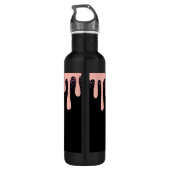 Girly Blush Roze Verf Drip Glitter Monogram Waterfles (Achterkant)