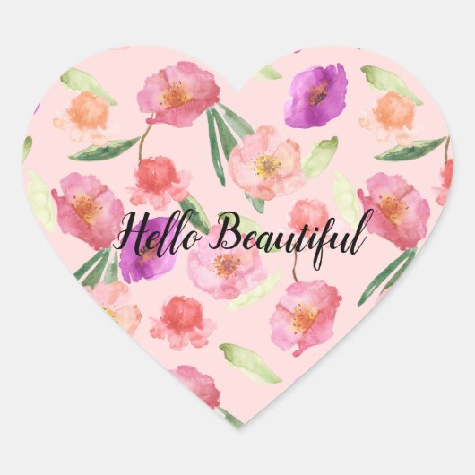 Girly Blush Roze Waterverf Flowers Hart Sticker (Voorkant)