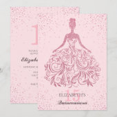 Girly Blush Sparkle Dress Quinceañera Glitter Pink Kaart (Voorkant / Achterkant)
