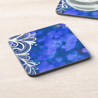 Girly bohemian chic blauw bloemen witte kant onderzetter