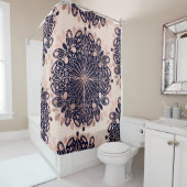 Girly Boho Roos Goud Blush Roze Navy Mandala's Douchegordijn (In situ)