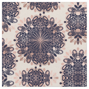 Girly Boho Roos Goud Blush Roze Navy Mandala's Stof