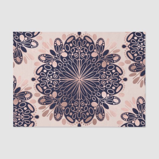 Girly Boho Roos Goud Blush Roze Navy Mandala's Tissuepapier (Voorkant)