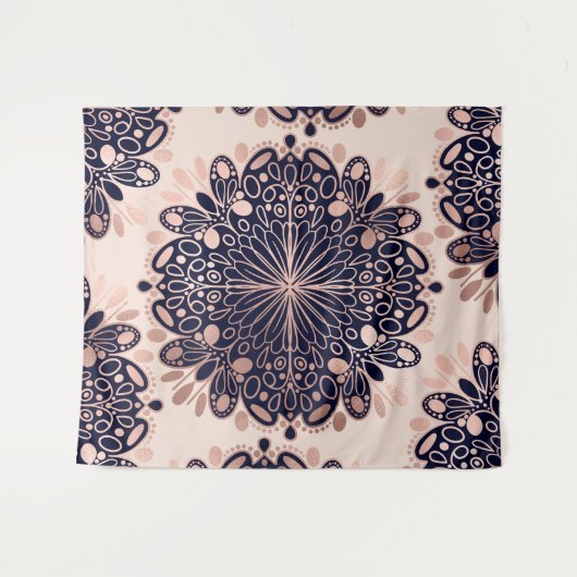 Girly Boho Roos Goud Blush Roze Navy Mandala's Wandkleed (Voorkant (horizontaal))