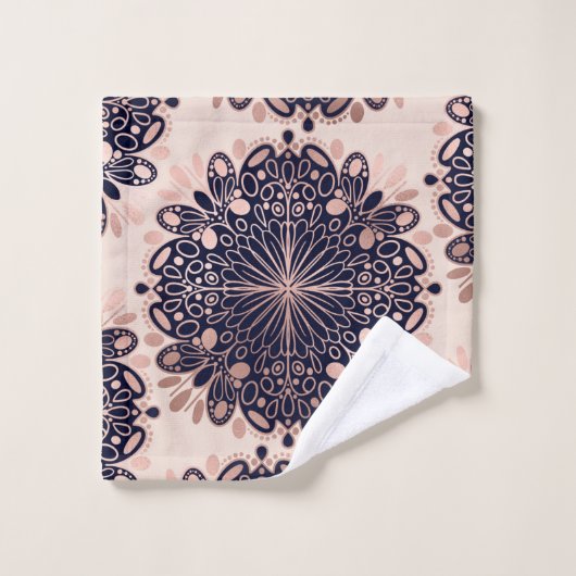 Girly Boho Roos Goud Blush Roze Navy Mandala's Washandje (Wasdoekje)