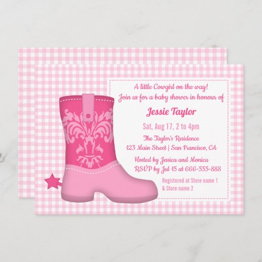 Girly Boot Western Thème Baby Shower Invitations (Devant / Derrière)