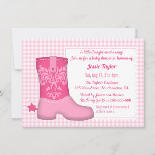 Girly Boot Western Thème Baby Shower Invitations