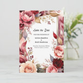 Girly Bourgondische kalligrafie Save The Date (Staand voorkant)