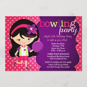 Girly Bowling Birthday Party Kaart