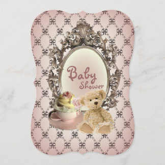 girly bows tedy beer babydoucheuitnodigingen kaart