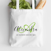 Girly Bright Green Elegant Script Name Monogram Tote Bag