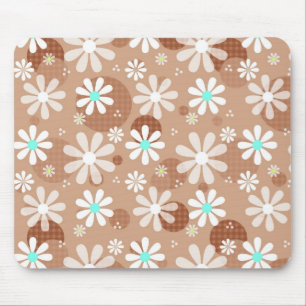 Girly Brown Daisy Flower Pattern Cute Aqua Stippen Muismat