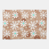 Girly Brown Daisy Flower Pattern Cute Aqua Stippen Theedoek (Horizontaal)
