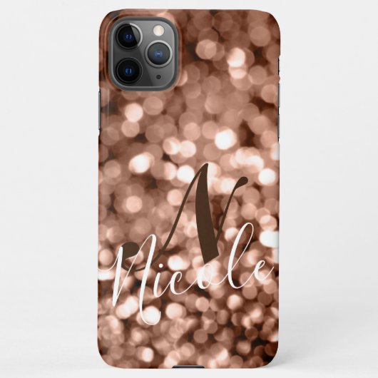 Girly Brown Glittery Monogram iPhone Hoesje (Achterkant)