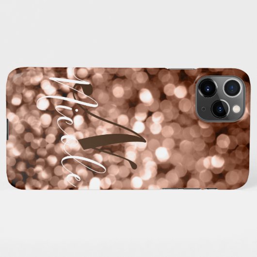 Girly Brown Glittery Monogram iPhone Hoesje (Achterkant horizontaal)