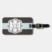 Girly Bruin en Blauw Patroon Doodle Monogram Bagagelabel (Voorkant horizontaal)