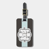 Girly Bruin en Blauw Patroon Doodle Monogram Bagagelabel (Voorkant verticaal)