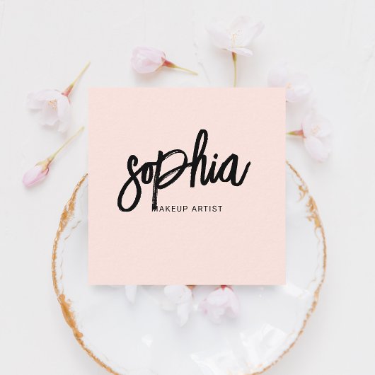 Girly Brush Kalligrafie Minimalistische Blush Roze Vierkante Visitekaartje