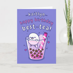 Girly Bubble Tea Cartoon Beste Vriend Verjaardag Kaart