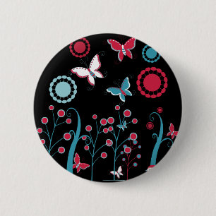 Girly Butterflies Flowers Pink Blue Pastel Ronde Button 5,7 Cm