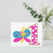 Girly Butterfly First Birthday Briefkaart (Staand voorkant)